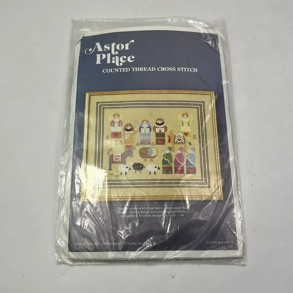 Astor Place Vintage Counted Cross Stitch Kit Nativity Scene Christmas 13x16 Inch